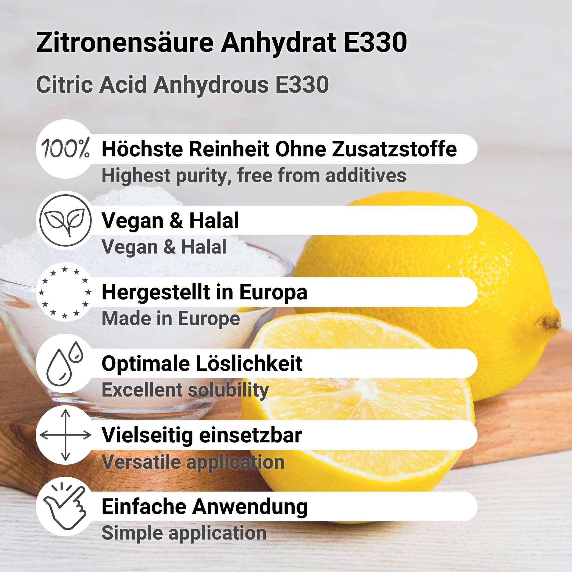 Zitronensäure Anhydrat E330, 16 - 35 Mesh – Europäisch