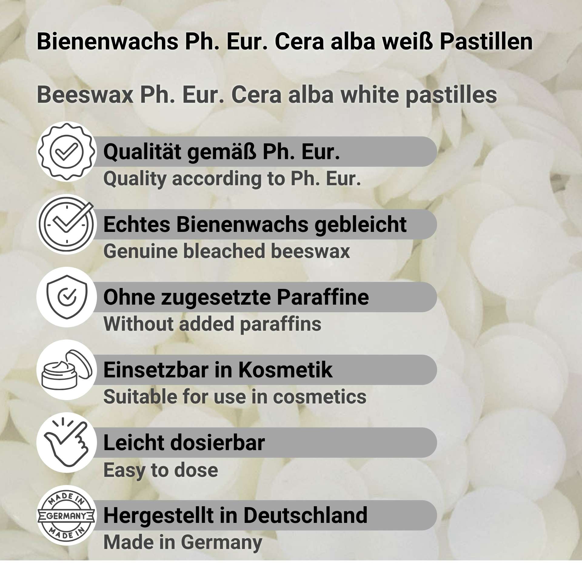 Bienenwachs Ph. Eur. Cera alba weiß Pastillen