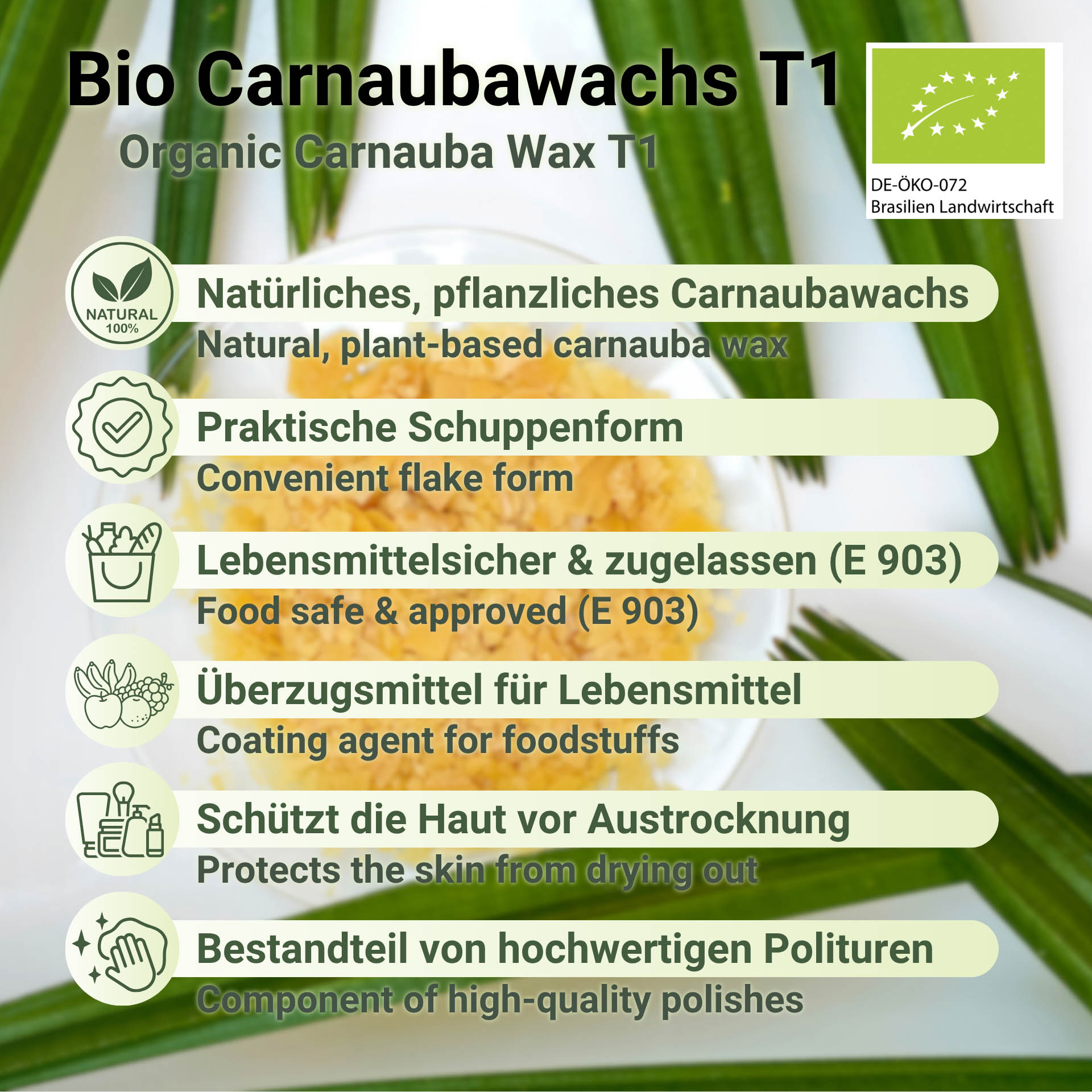 Bio Carnaubawachs T1 Primagelb Schuppen E 903