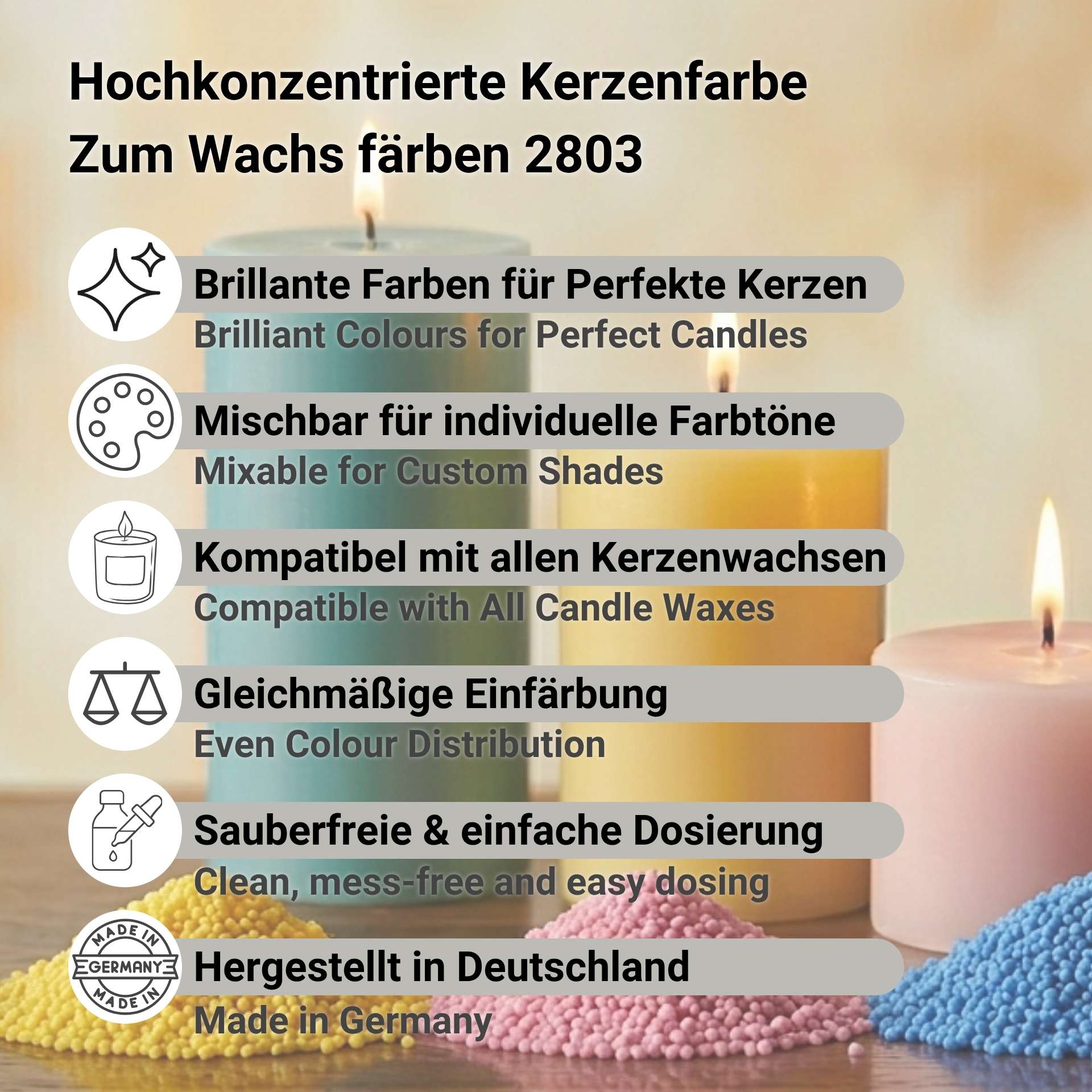 Hochkonzentrierte Kerzenfarbe in Pastillen zum Wachs färben (2803)