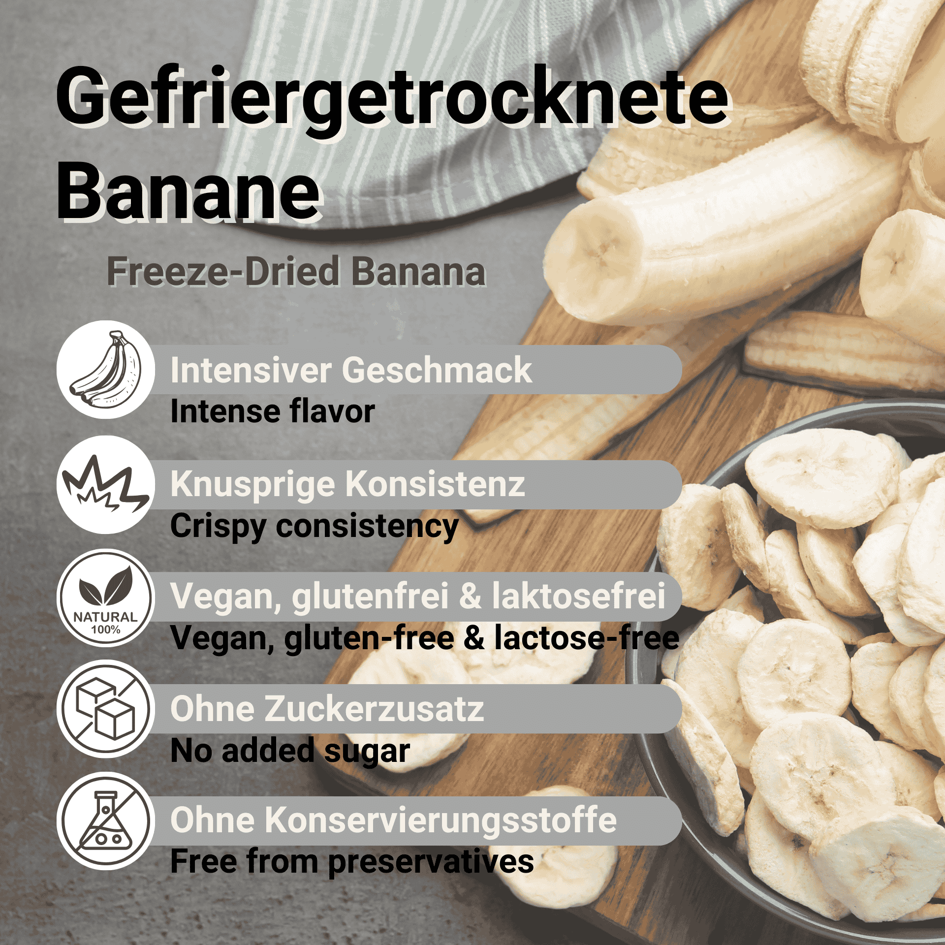 Gefriergetrocknete Bananenscheiben