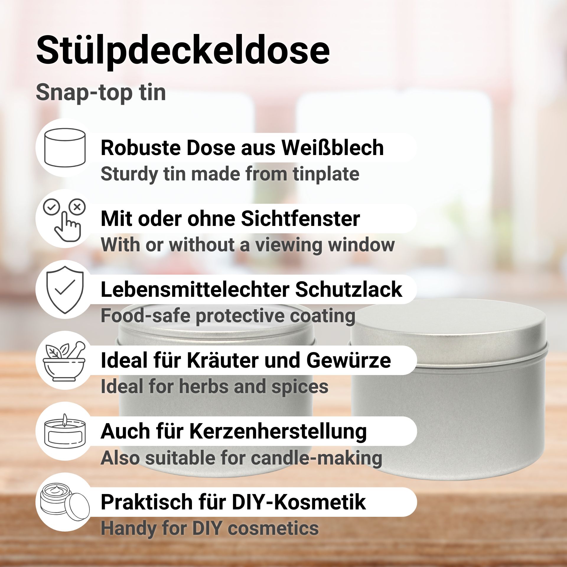 Stülpdeckeldose, Runde Metalldose mit Stülpdeckel