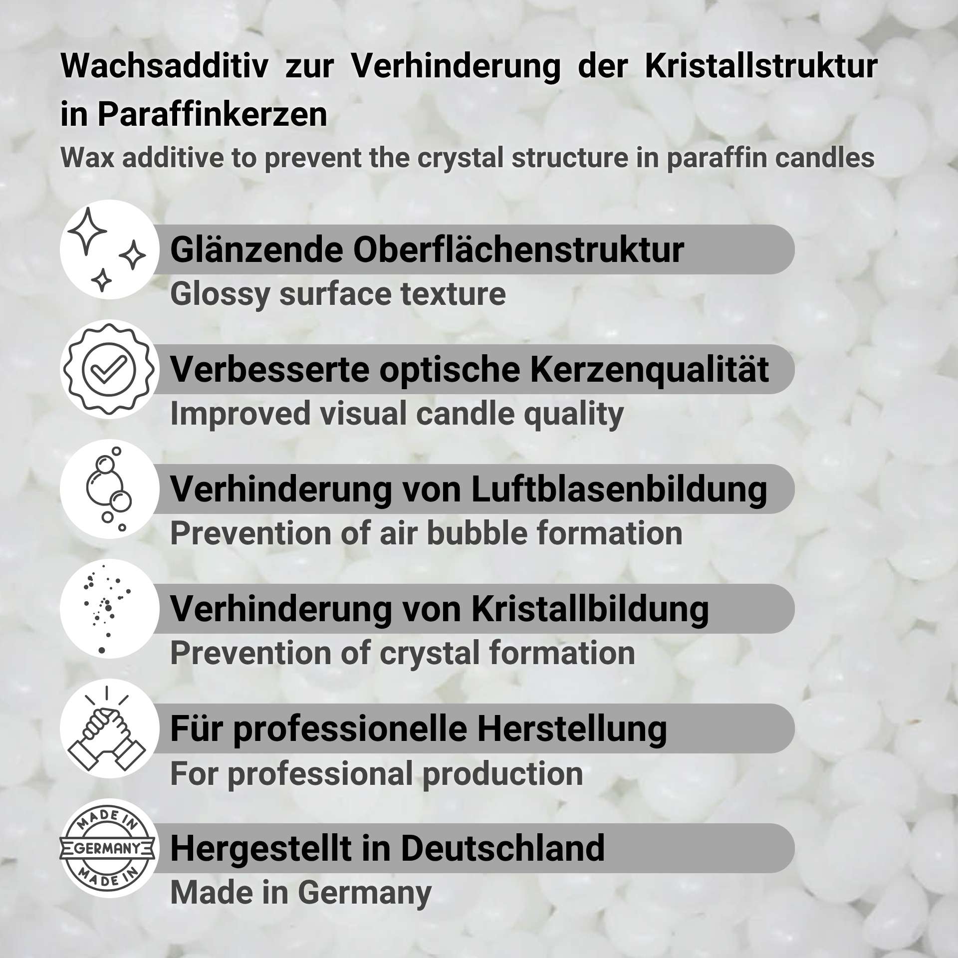 Wachsadditiv zur Verhinderung der Kristallstruktur in Paraffinkerzen
