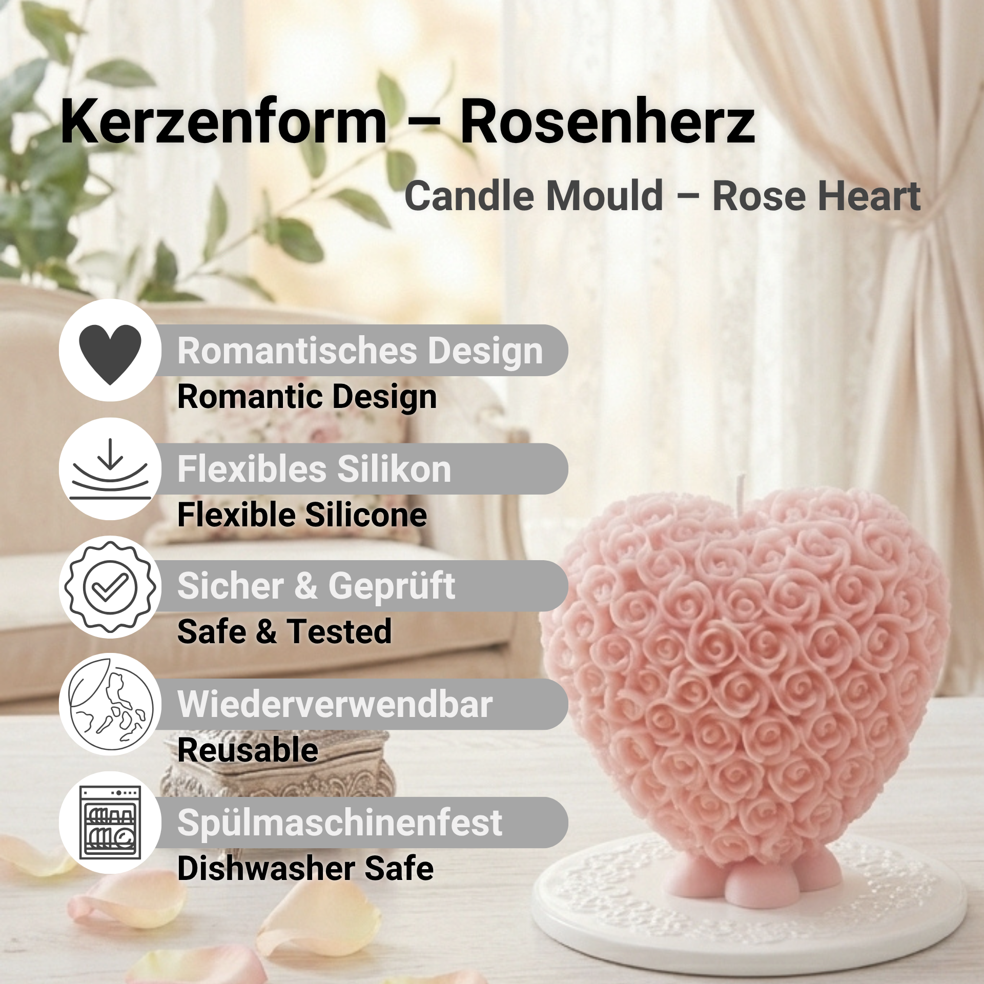 Vorteile unserer Rosenherz Kerzenform