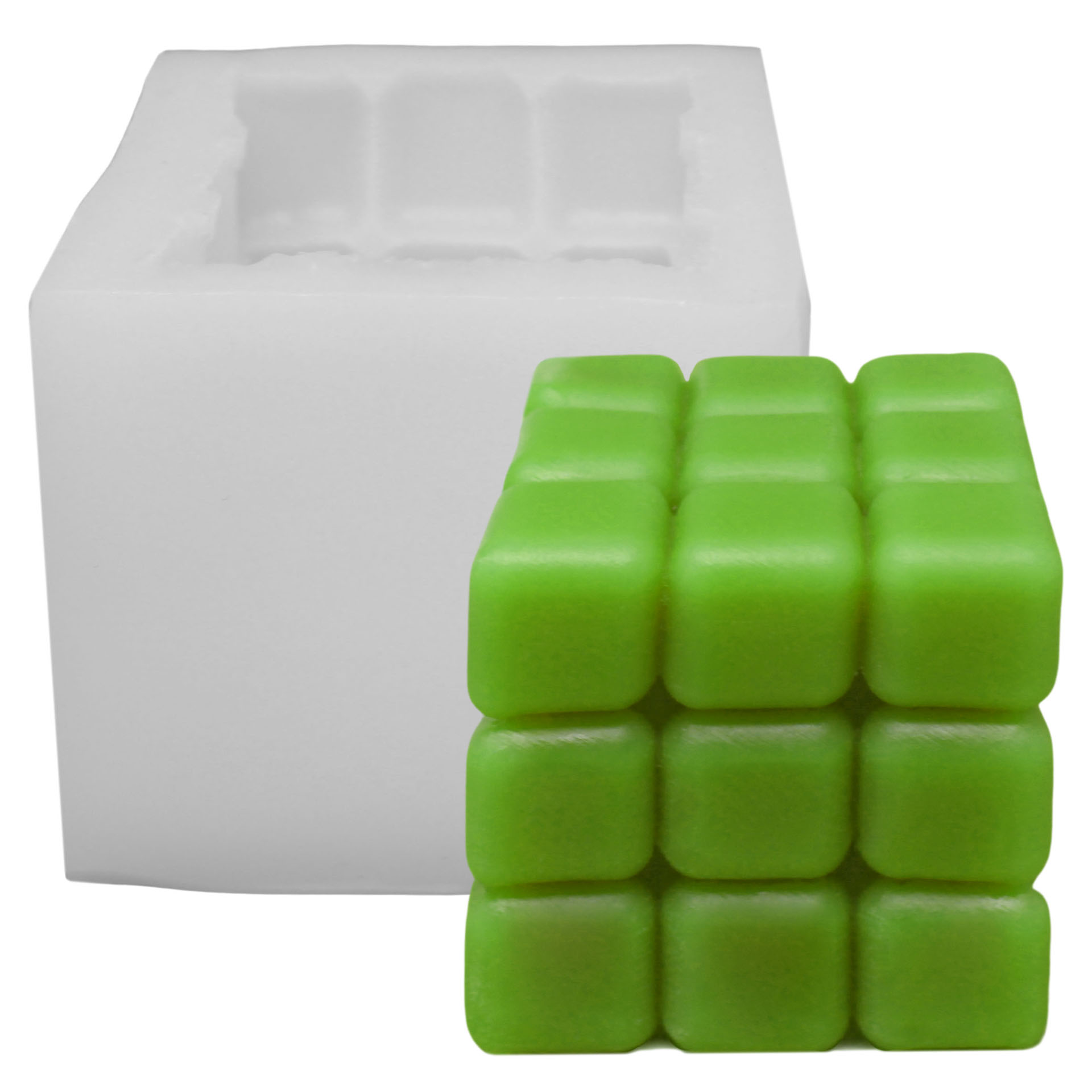 Kerzenform Würfel 3x3 mit Beispielkerze