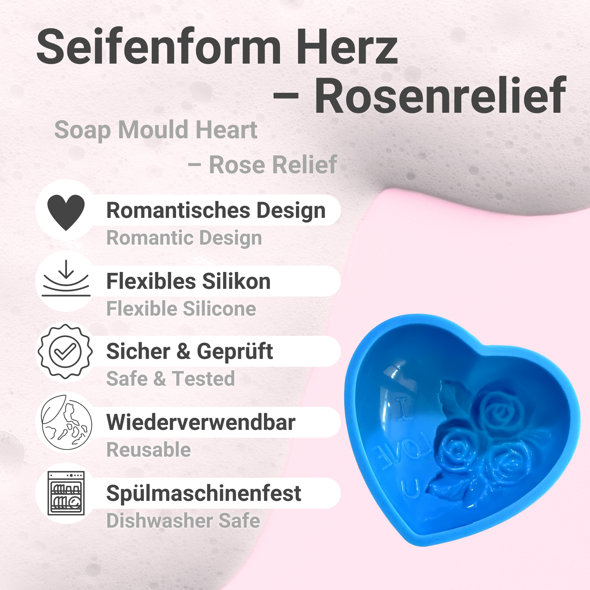 Seifenform Herz – Rosenrelief Vorteile