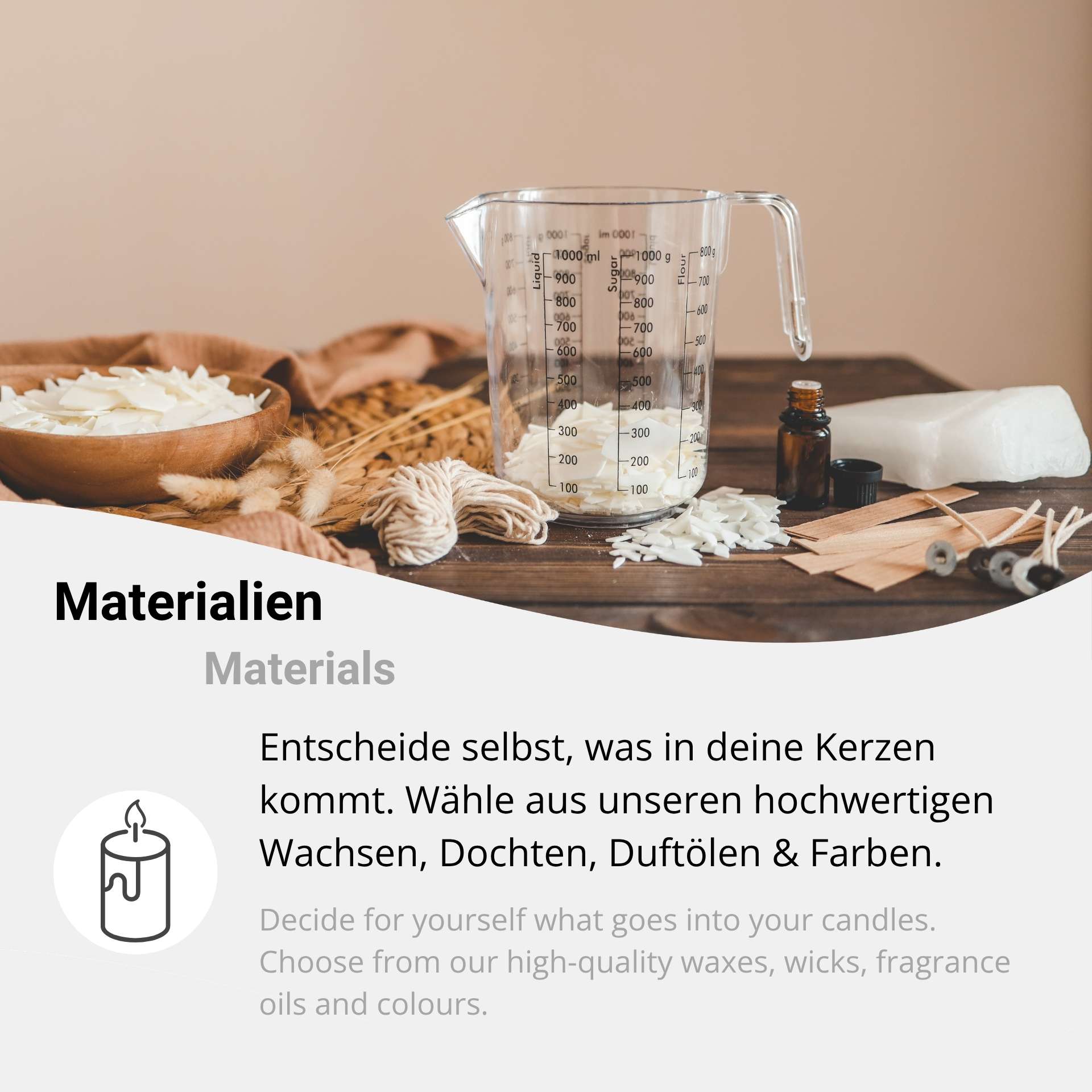 Hochwertige Materialien für eigene Kerzen