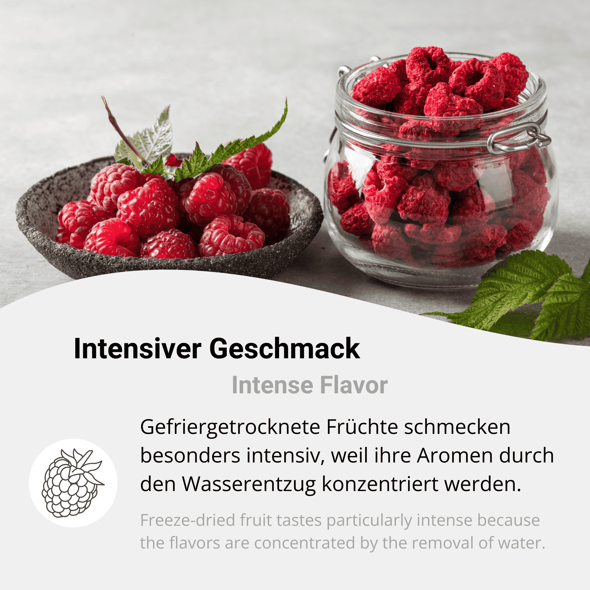 Gefriergetrocknete Himbeeren
