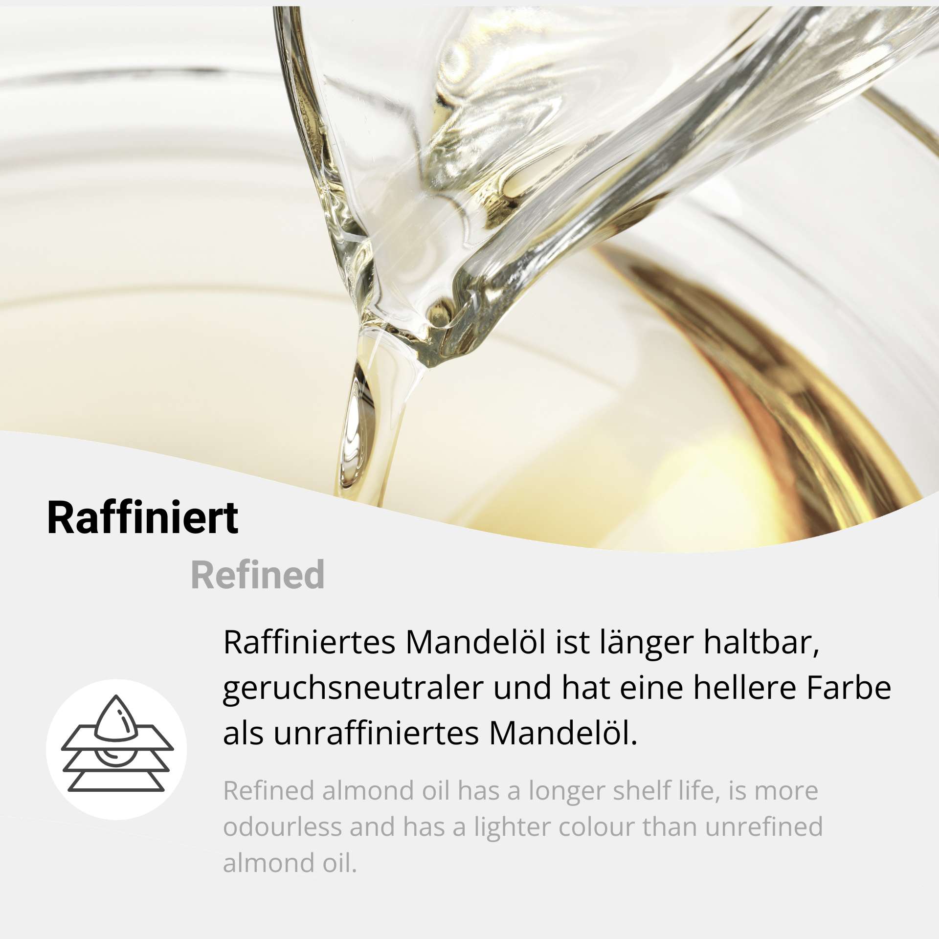Raffiniertes Mandelöl 100 % rein - Süßmandelöl (Prunus Amygdalus Dulcis)