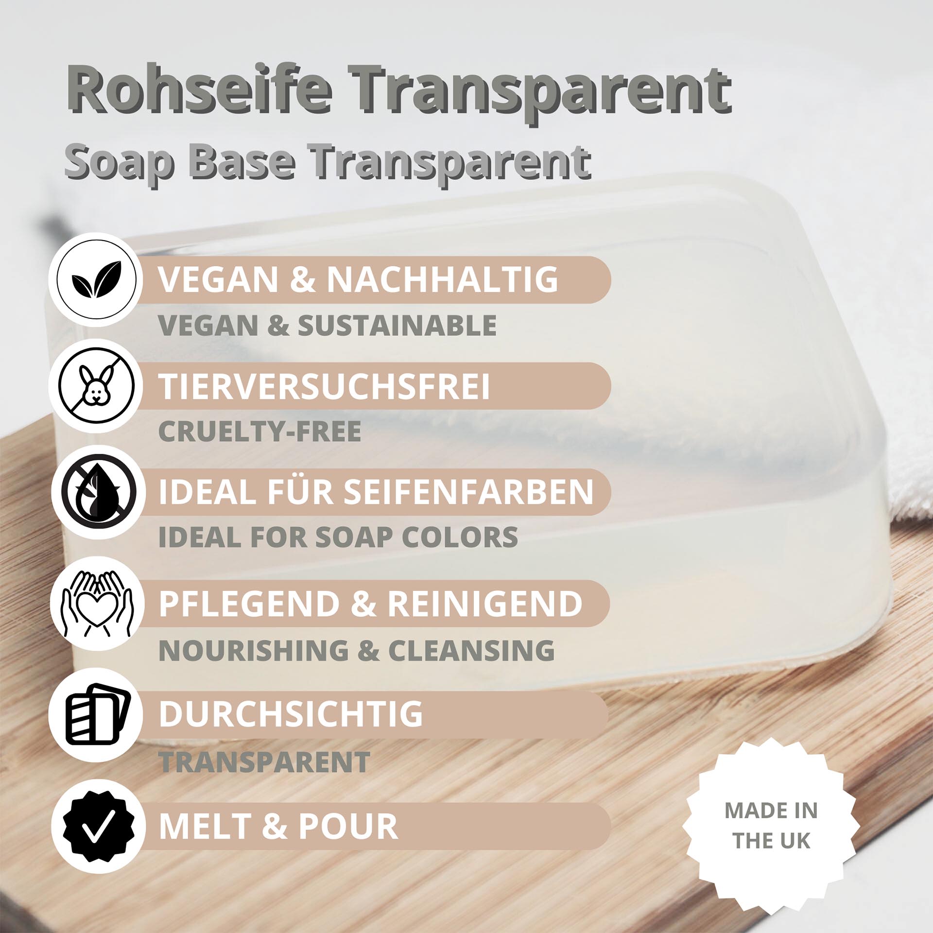 Palmölfreie Glycerinseife - Rohseife Transparent
