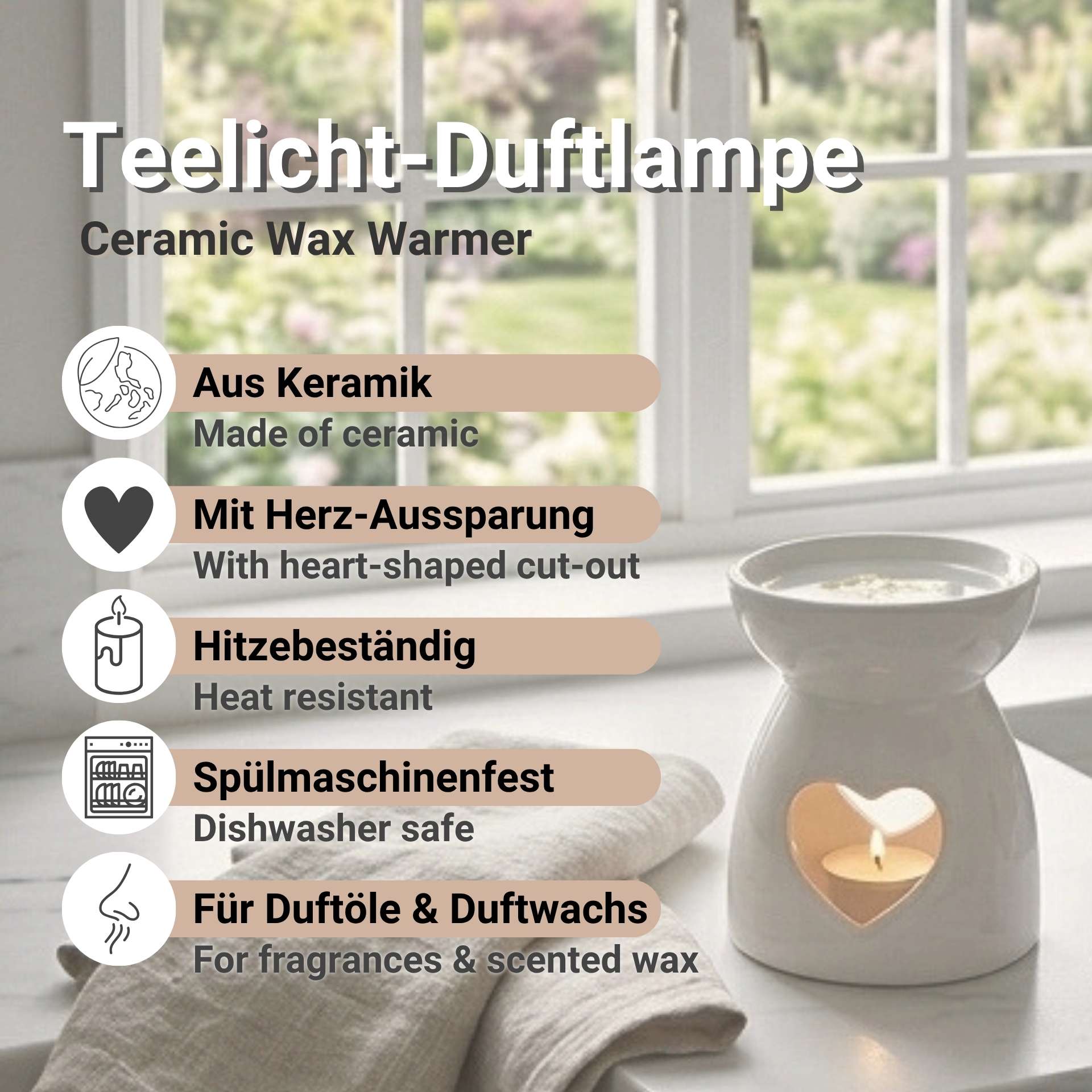 Teelicht Duftlampe aus Keramik mit Herz-Aussparung
