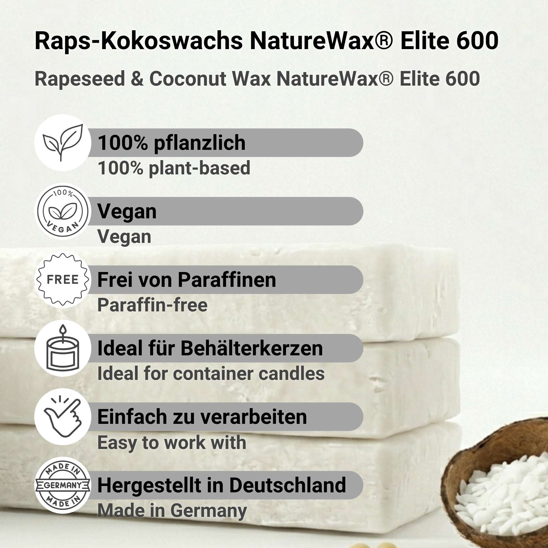 Rapeseed & Coconut Wax NatureWax® Elite 600