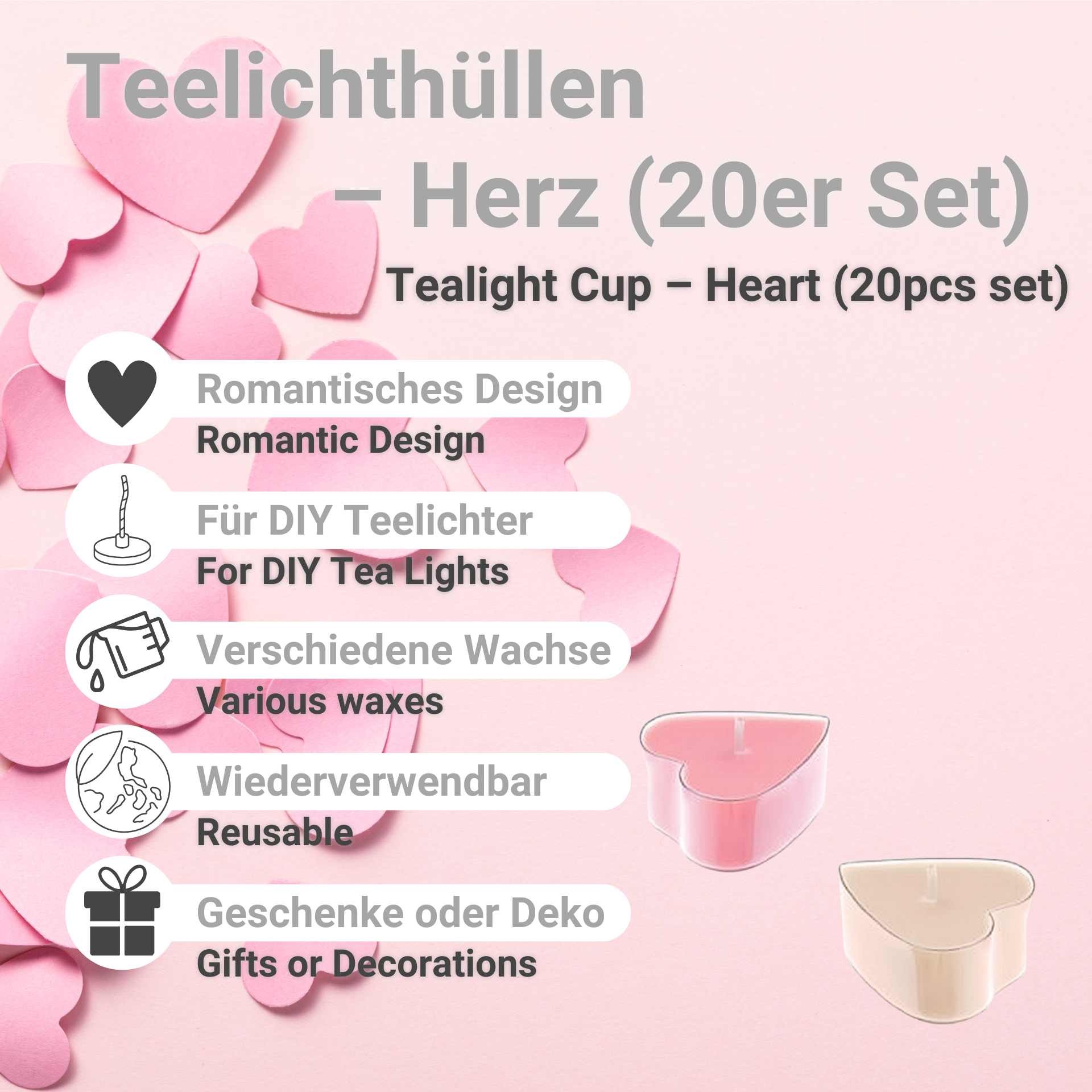 Teelichthüllen – Herz (20er Set)