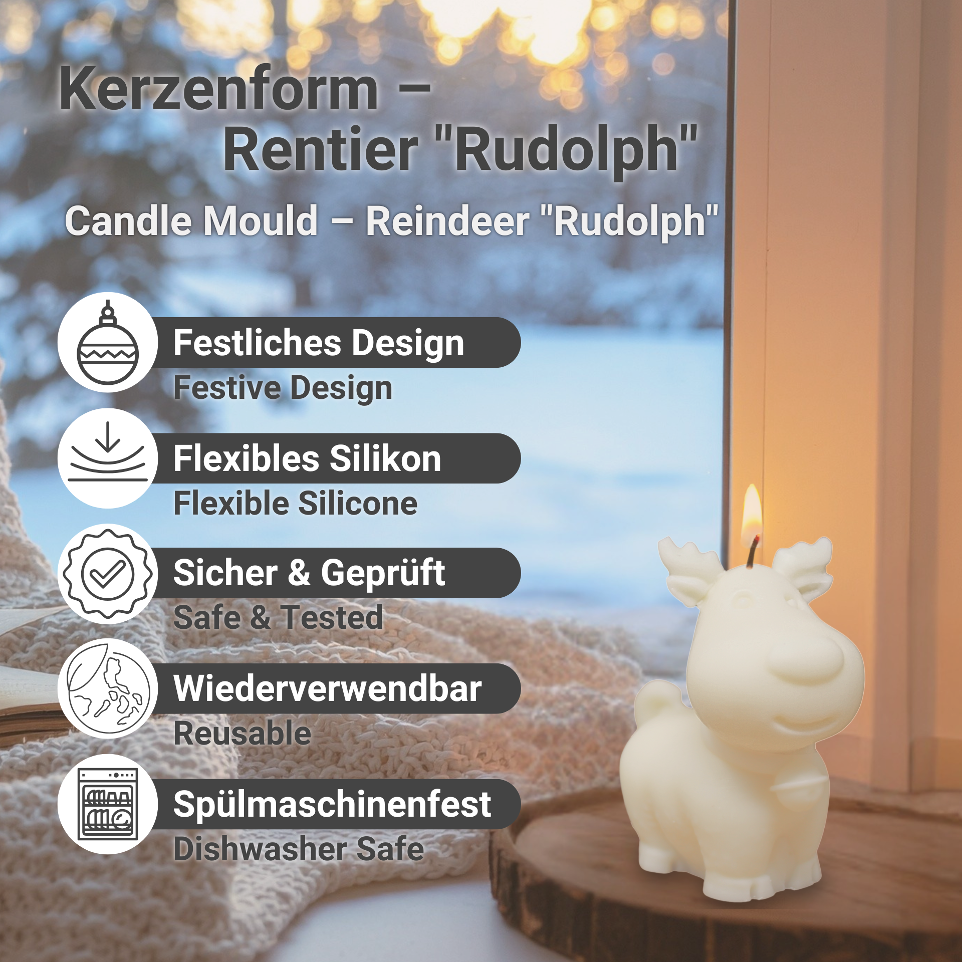Kerzenform – Rentier "Rudolph" Vorteile