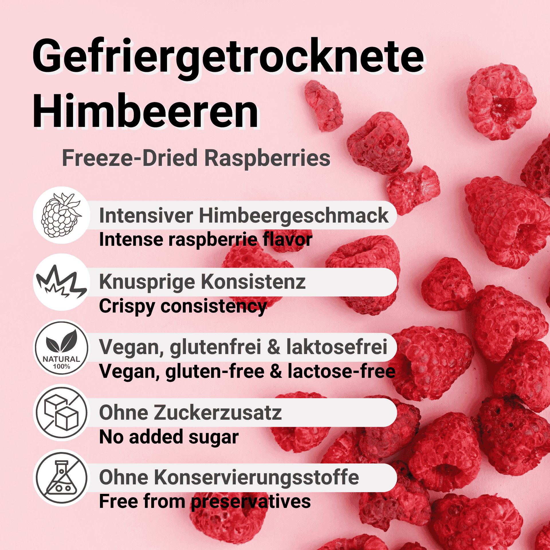Gefriergetrocknete Himbeeren