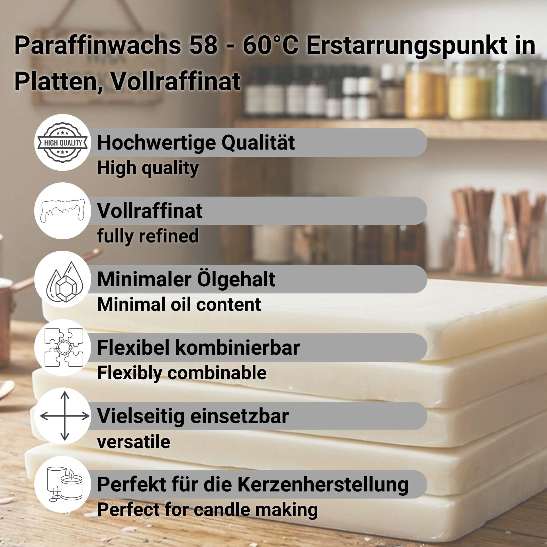 Paraffinwachs 58 - 60°C Erstarrungspunkt in Platten, Vollraffinat
