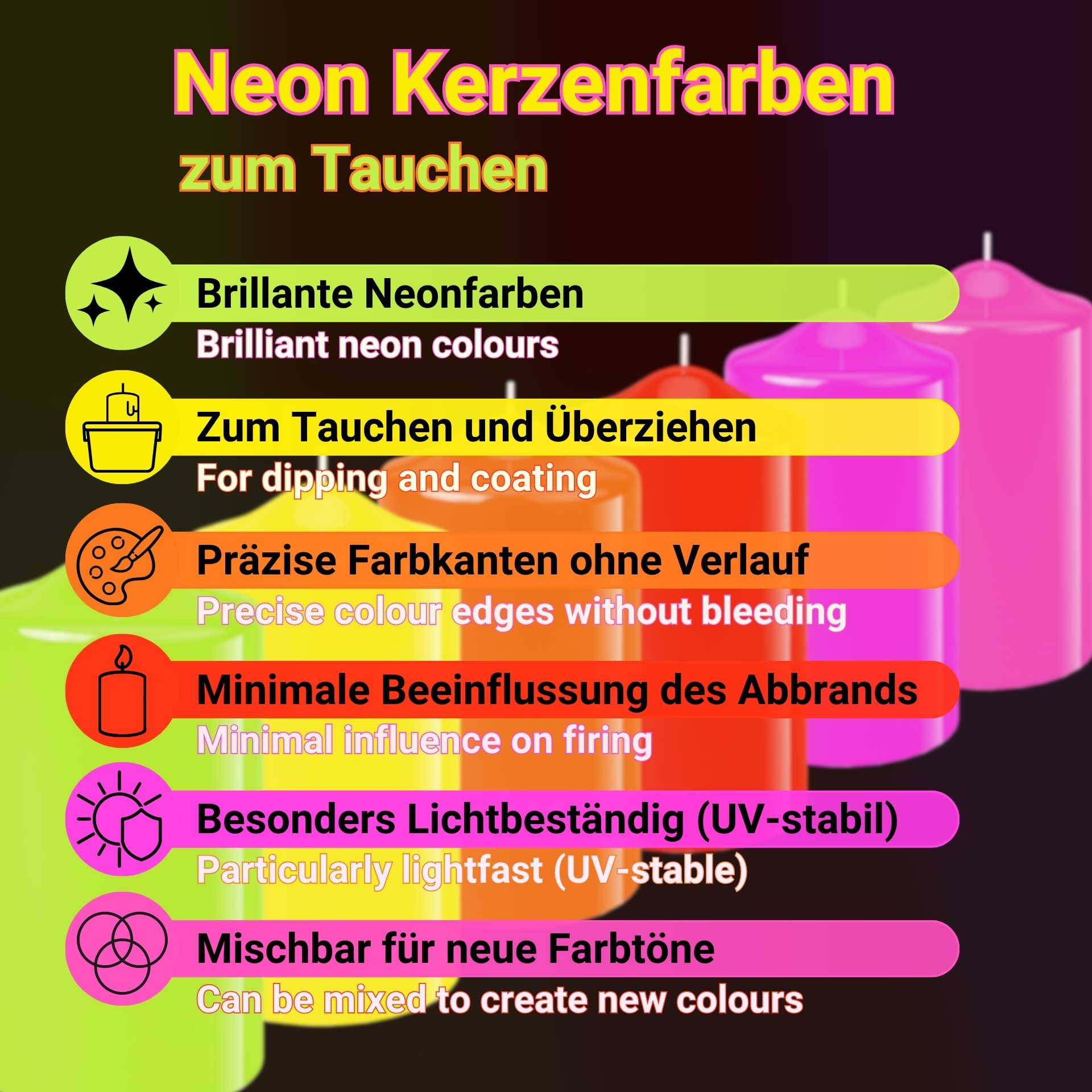 Neon Kerzenfarben zum Tauchen