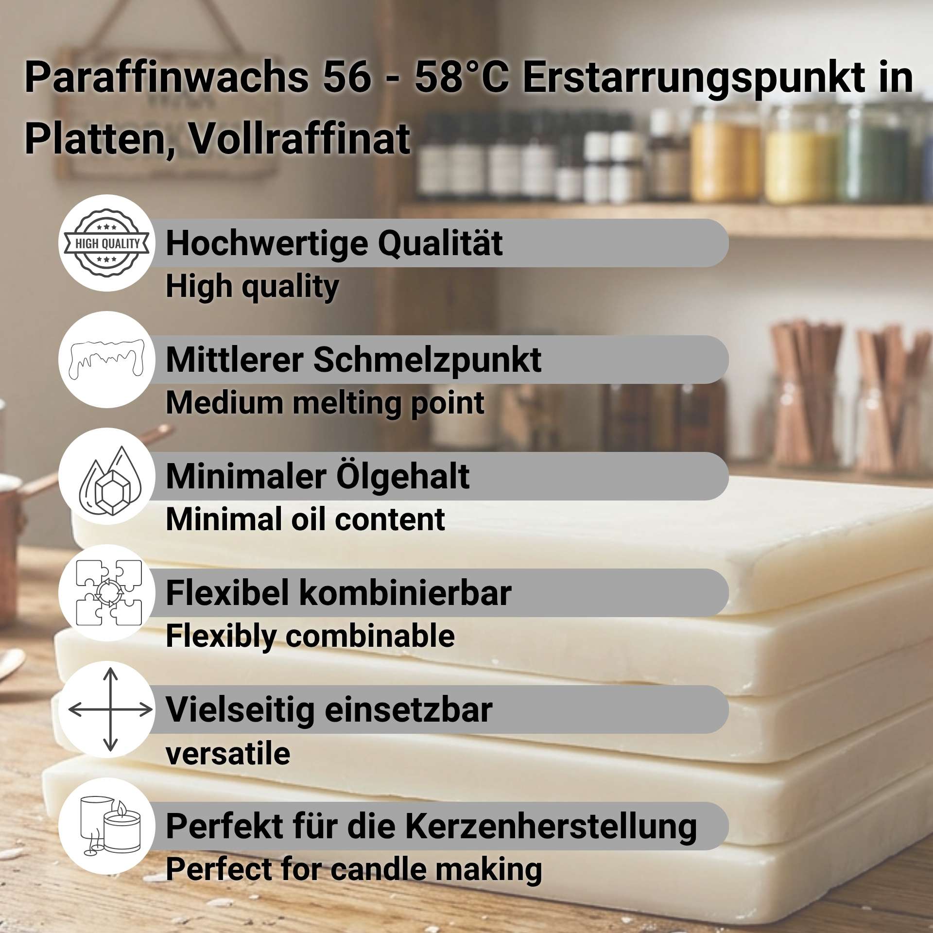 Paraffinwachs 56 - 58°C Erstarrungspunkt in Platten, Vollraffinat