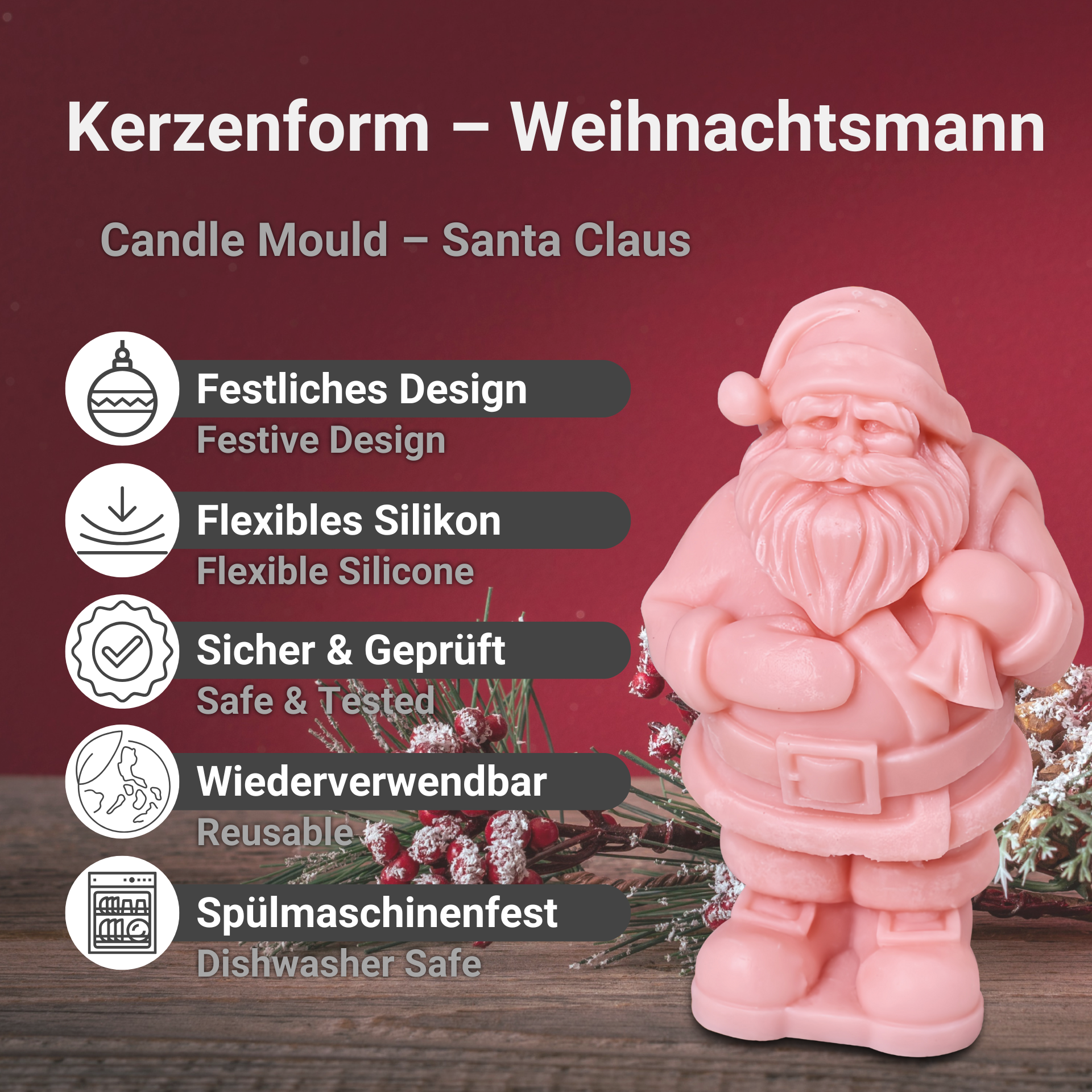 Kerzenform – Weihnachtsmann Vorteile